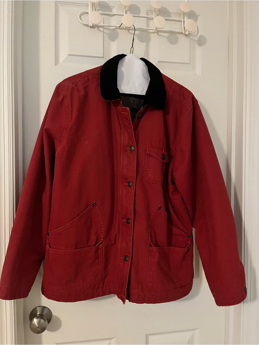 Red Barn Jacket with Black Corduroy Collar